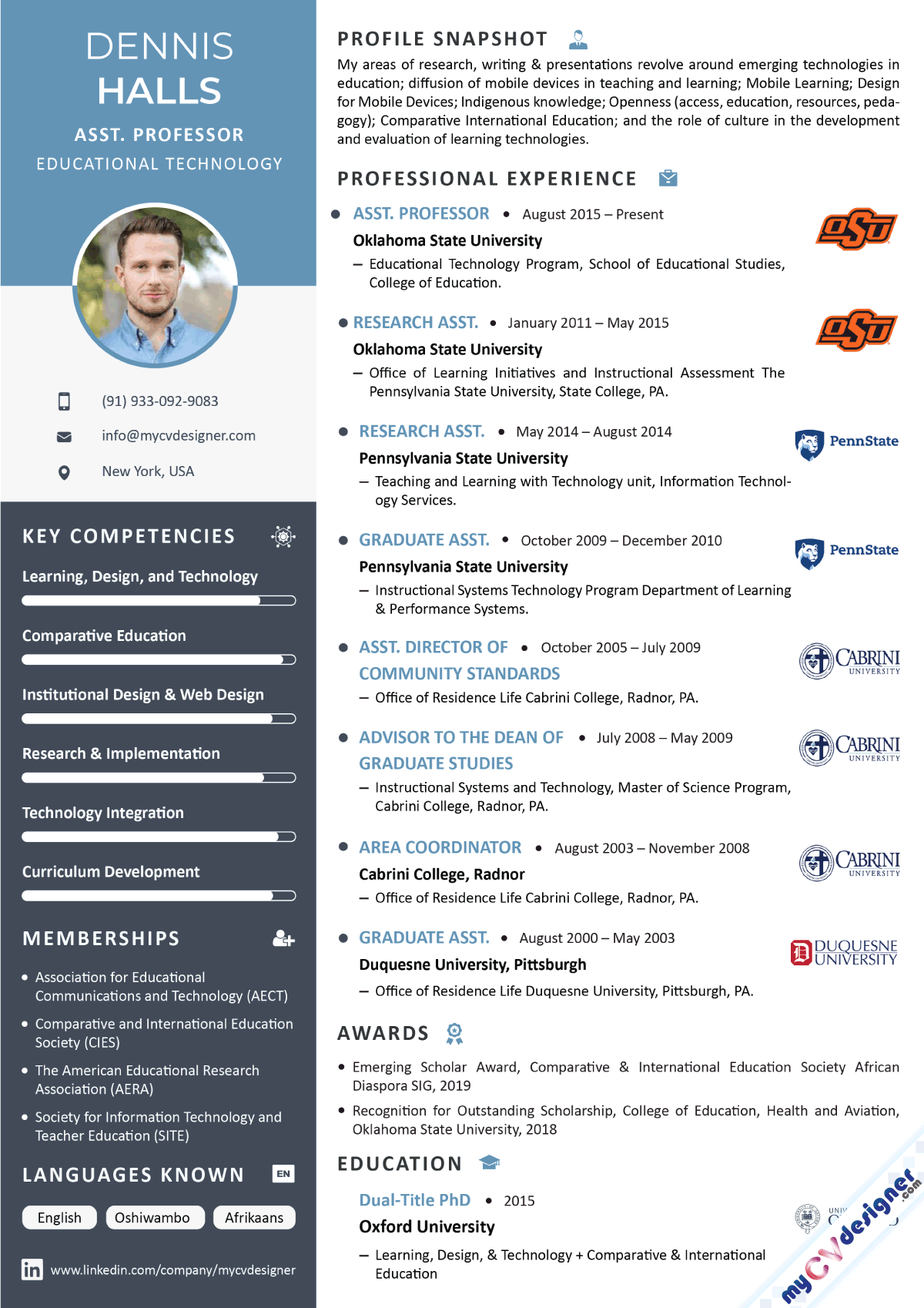 Assistant Professor Visual Resume Sample