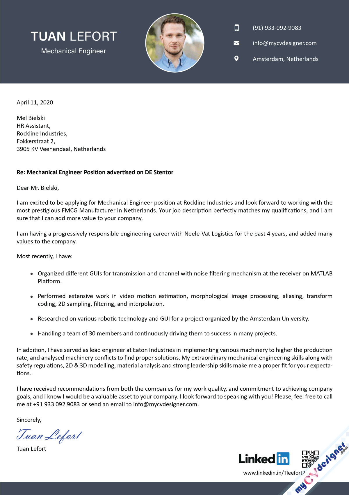 Mechanical Engineer Cover Letter Template
