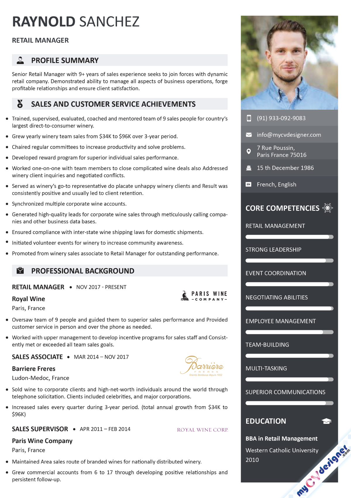 Retail Management Visual Resume Template