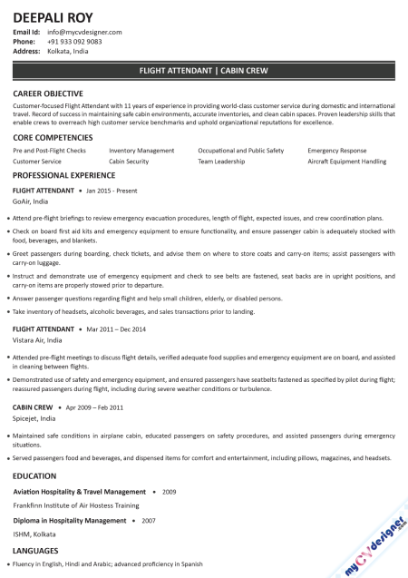 Flight Attendant Text Resume Example